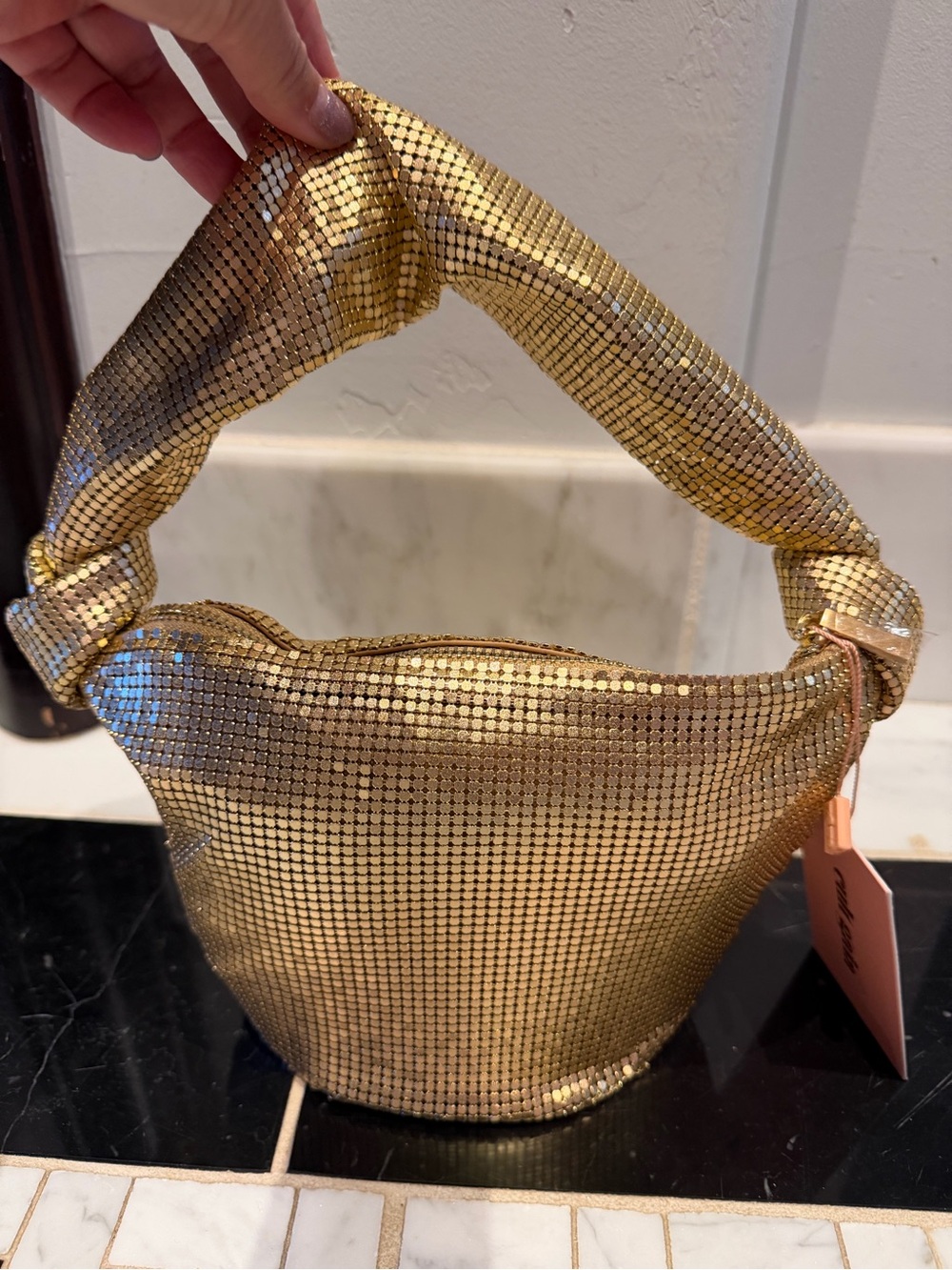 Cult Gaia Gia Gold Metallic Mesh Hobo Bag